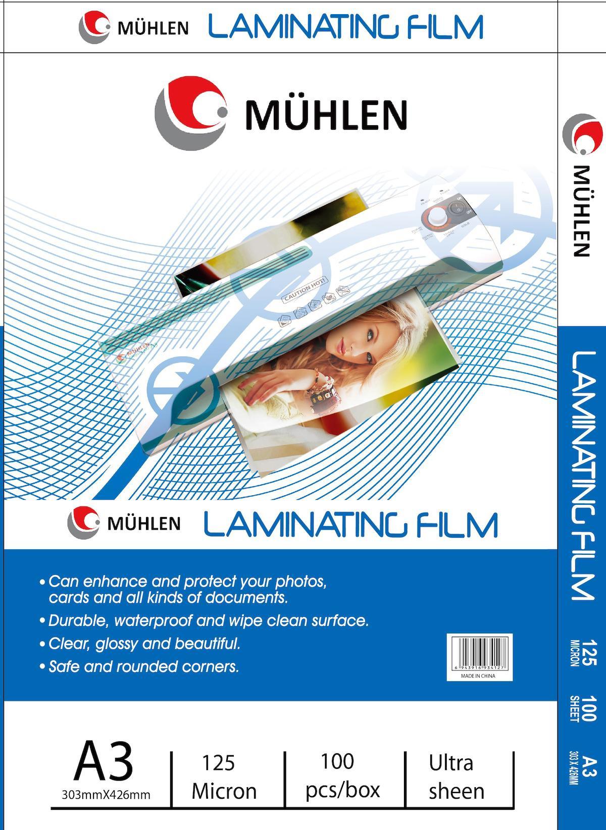 Mühlen Beutel A3-125 | A3 Boyutu, 125 Mikron Laminasyon PVC Filmi 1 Paket 100 Adet