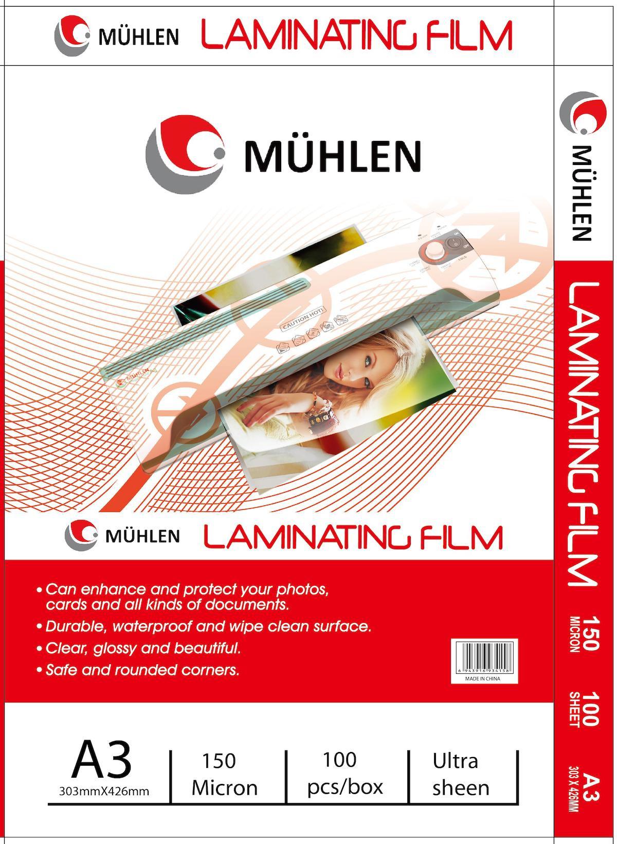 Mühlen Beutel A3-150 | A3 Boyutu, 150 Mikron Laminasyon PVC Filmi 1 Paket 100 Adet