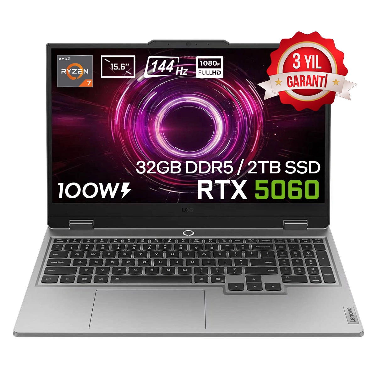Lenovo LOQ 15AHP10 AMD Ryzen 7 250 32GB DDR5 2TB SSD RTX 5060 8GB 100W 15.6 inç Full HD 144Hz IPS FreeDos Gaming Laptop (83JG008UTRv3)
