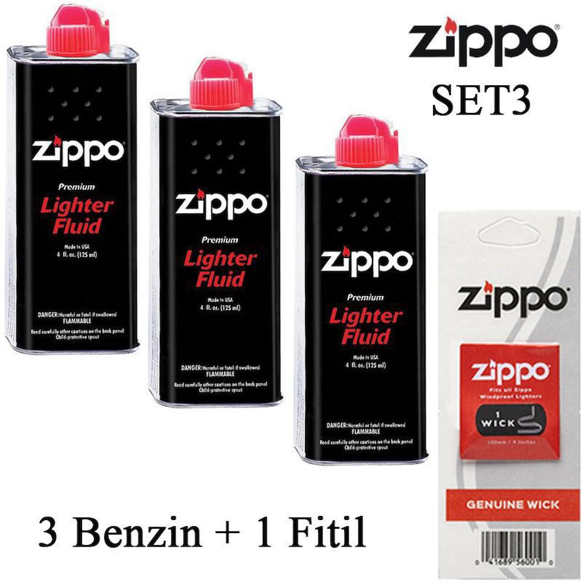 Zippo Çakmak ikmal Seti 3 Bidon Benzin 1 Fitil Set3