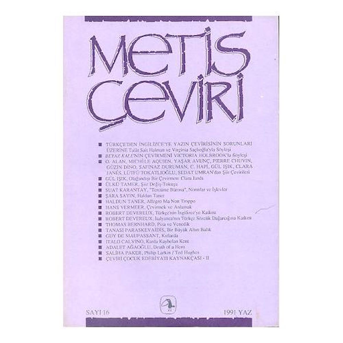 Metis Çeviri 16 Yaz 1991