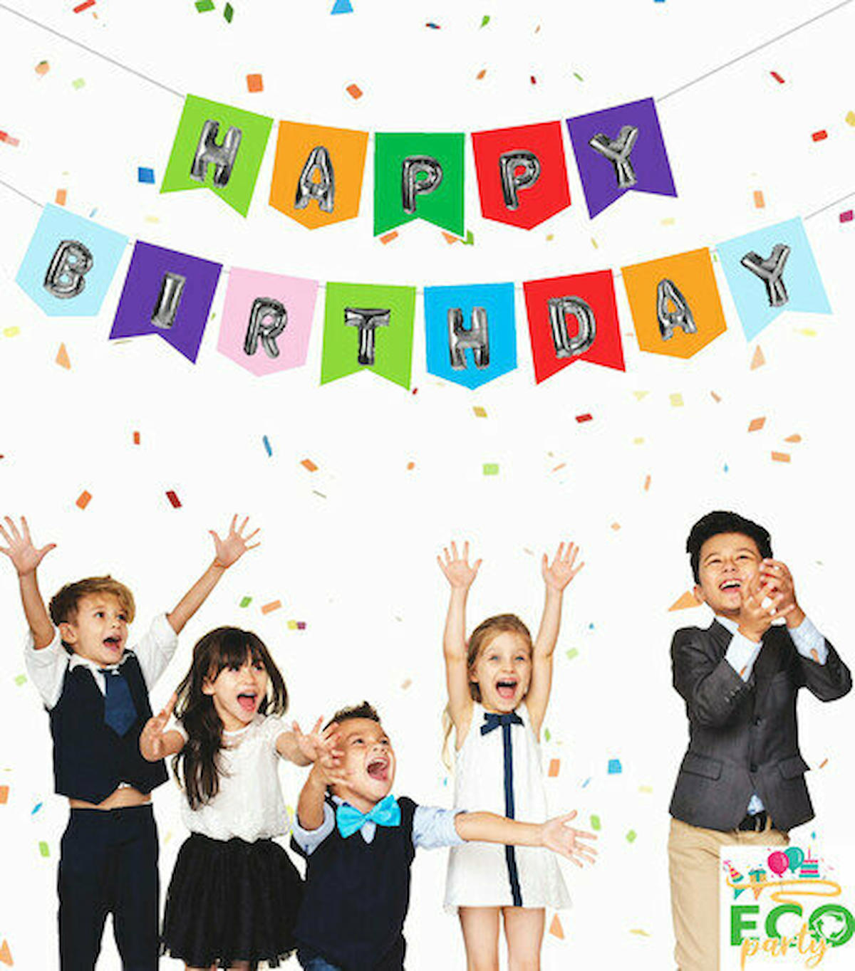 Renkli Silver Happy Birthday Zarflı Banner