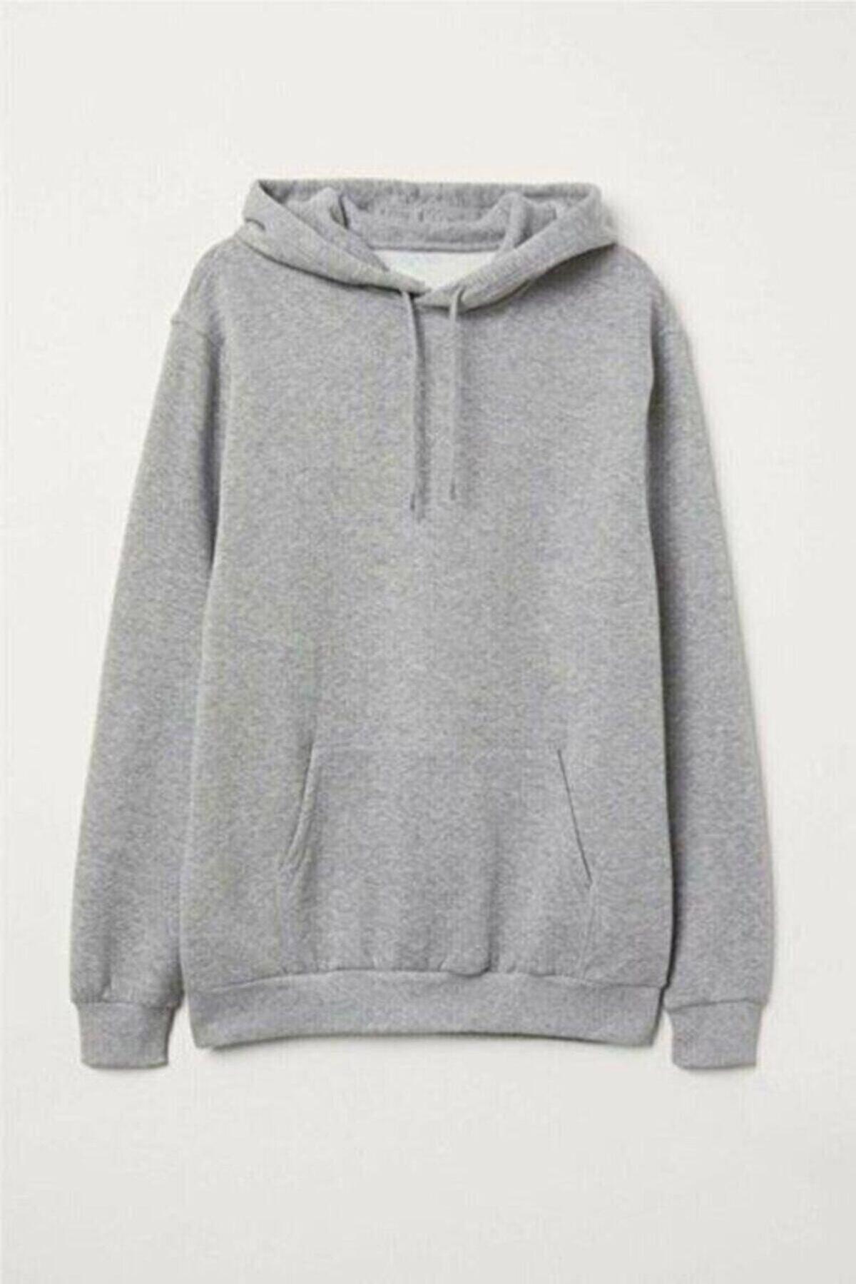 Deocept Unisex Gri Kapüşonlu Kangru Cep Oversize Sweatshirt