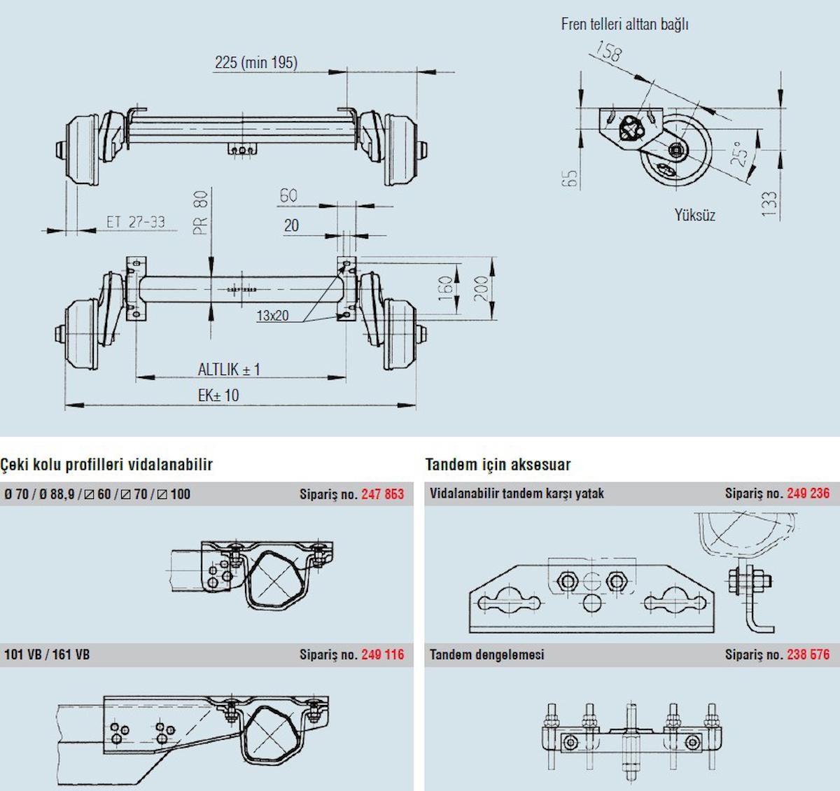 Al-Ko  B850-10 1000Kg 1400mm Torsiyonlu Frenli Aks Dingil