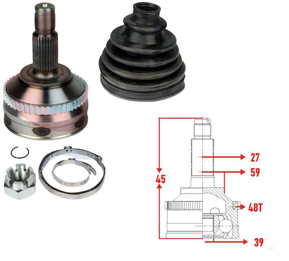 AKS KAFASI SOL-SAĞ ÖN DIŞ FİAT SCUDO (220P) 1.9 TD ABS'LI 48 DİS 27X39X59 UZUNLUK 145 mm 1996-2006 CT-1054A