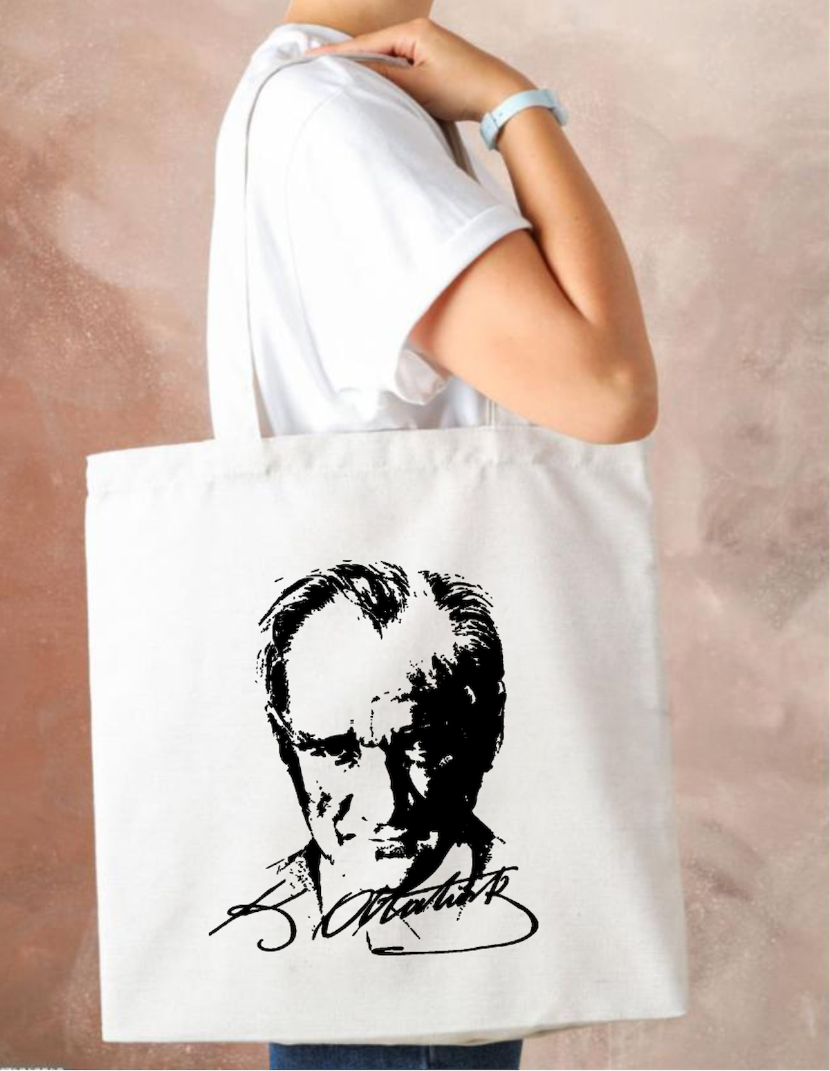 Atatürk Baskılı Bez Çanta Kadın Omuz Çantası 33cm x 38cm CNT075