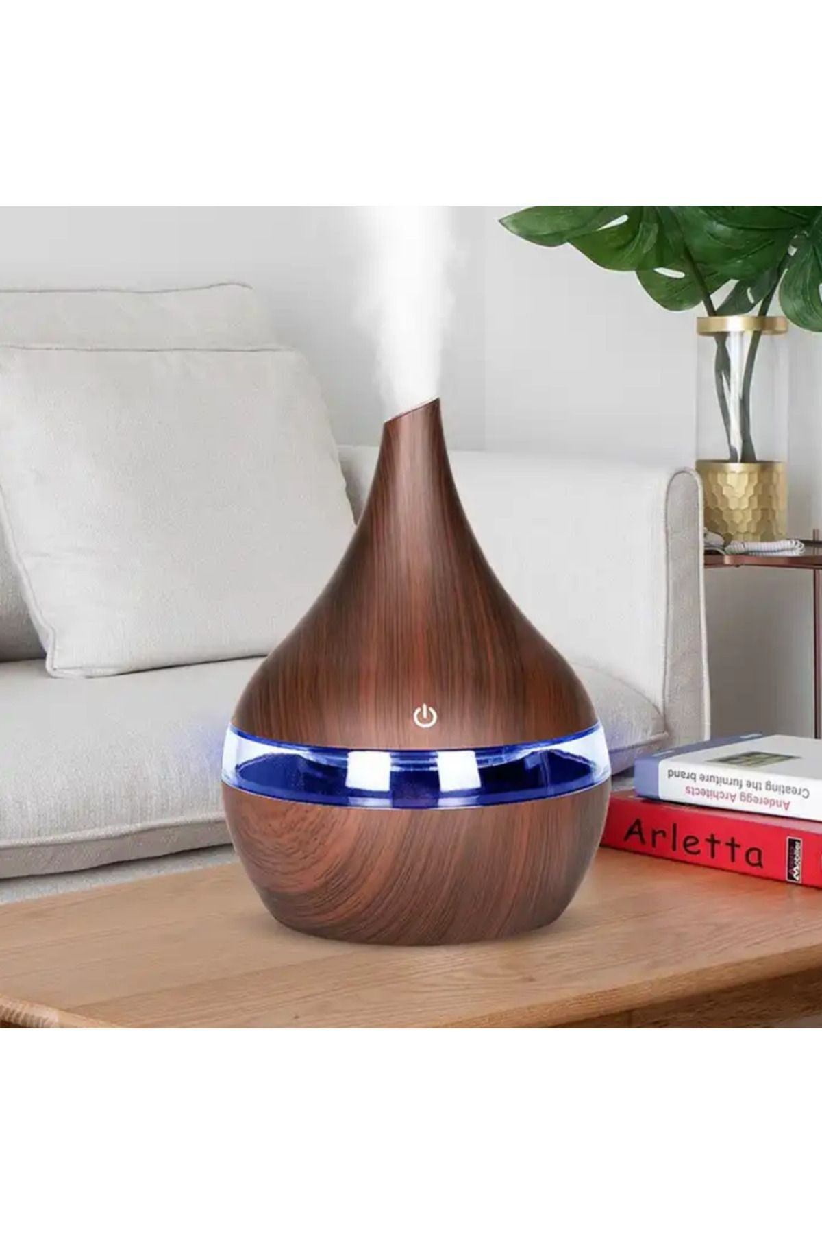Kahverengi Japon Modeli  Hava Nemlendirici 7 Renk Ultrasonik Ahşap Görünüm Ledli Koku 300ml Aroma
