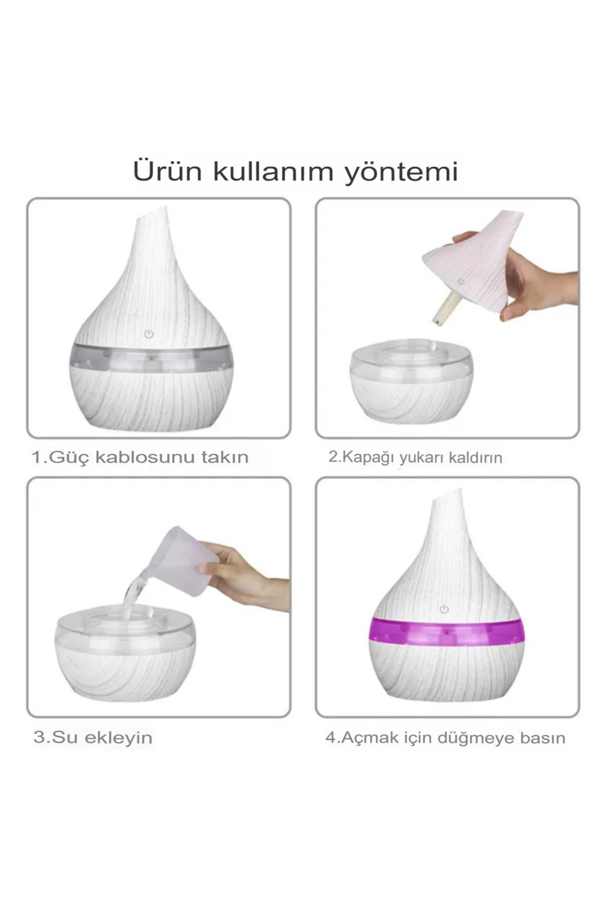 Kahverengi Japon Modeli  Hava Nemlendirici 7 Renk Ultrasonik Ahşap Görünüm Ledli Koku 300ml Aroma