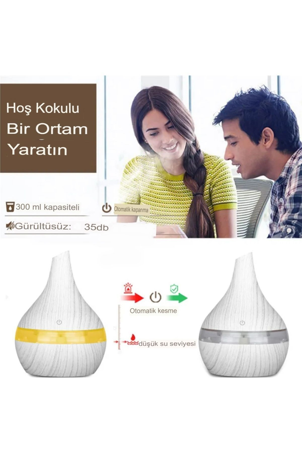Kahverengi Japon Modeli  Hava Nemlendirici 7 Renk Ultrasonik Ahşap Görünüm Ledli Koku 300ml Aroma