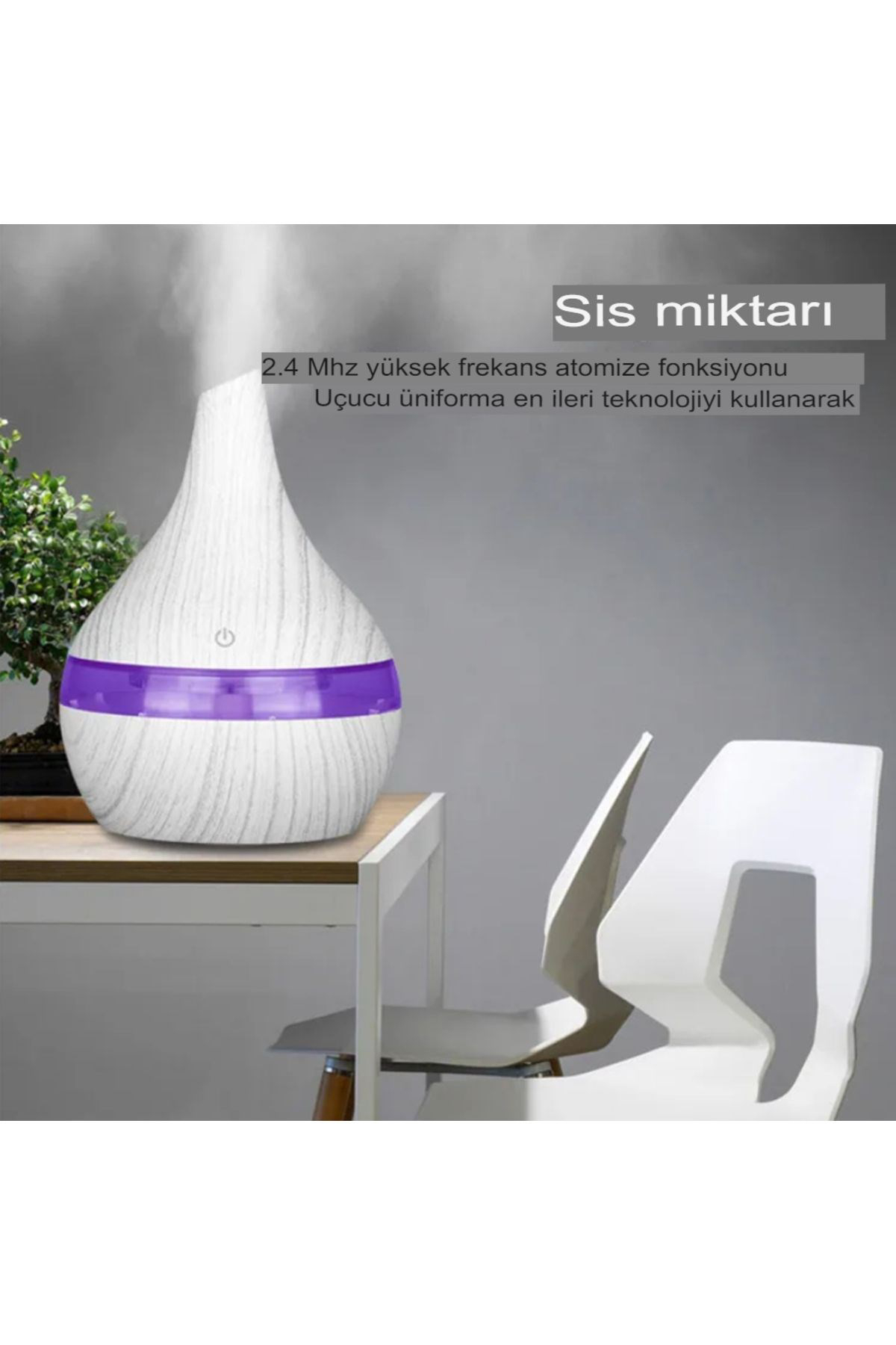 Kahverengi Japon Modeli  Hava Nemlendirici 7 Renk Ultrasonik Ahşap Görünüm Ledli Koku 300ml Aroma