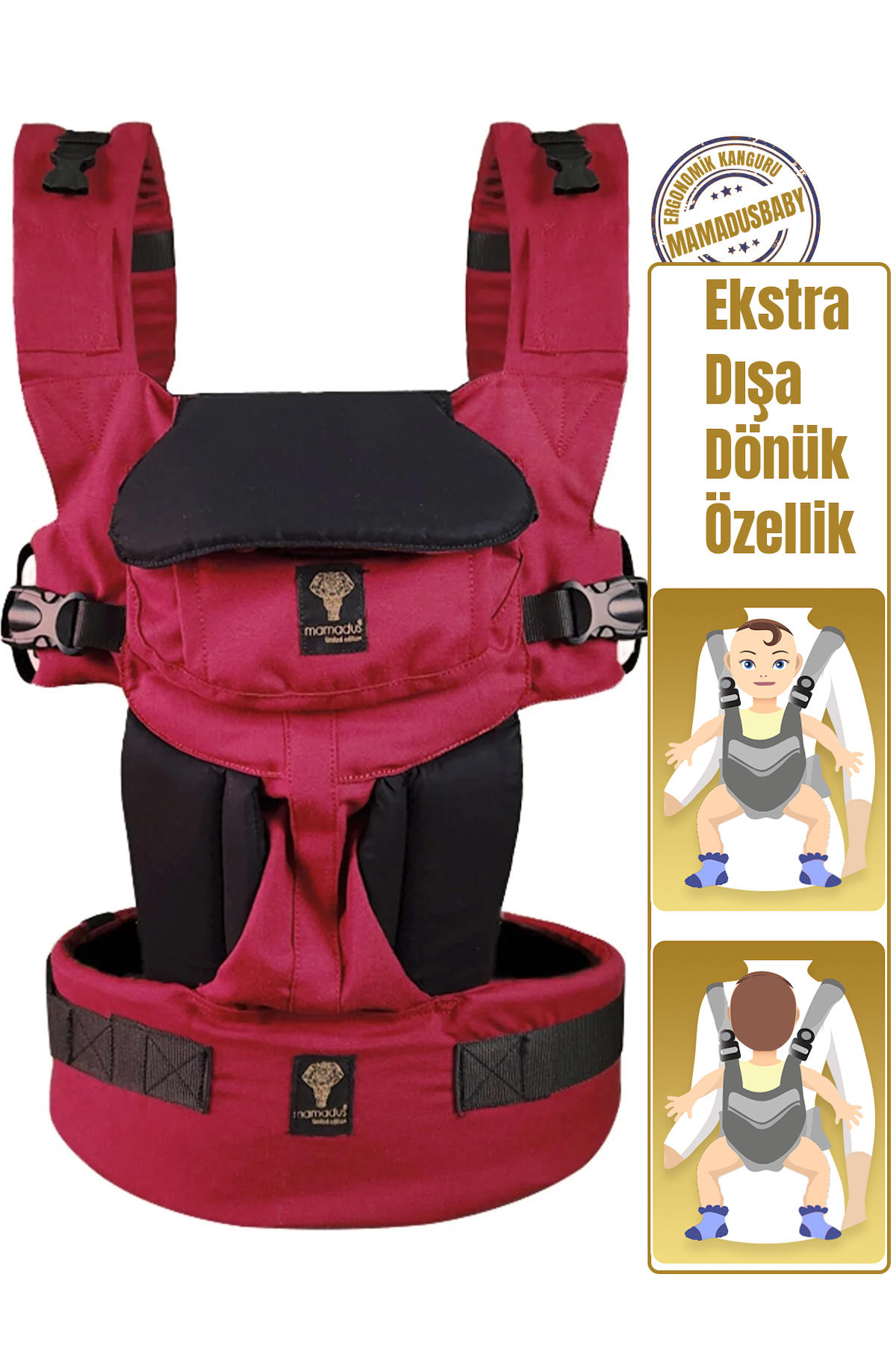 Mamadus Baby Plus Bordo Ergonomik Kanguru