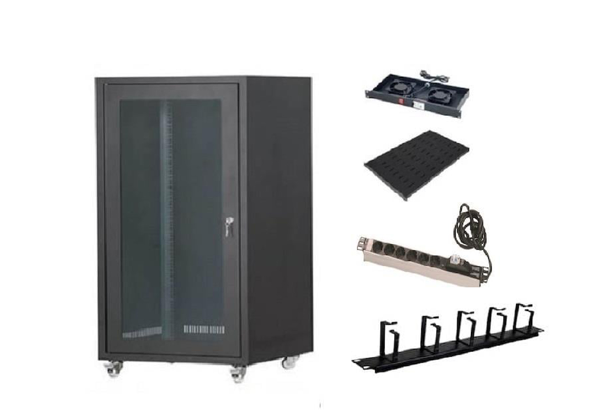 SETRACK 16U 600X600 RACK KABİNET+2Lİ FAN MODÜLÜ+SABİT RAF+GRUP PRİZ+KABLO ORGANİZER