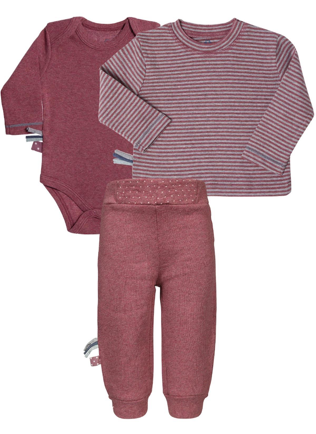 OrganicEra Organik Uzun Kollu Body, Tshirt, Pantolon , 3'lu Set,Bordo Melanj