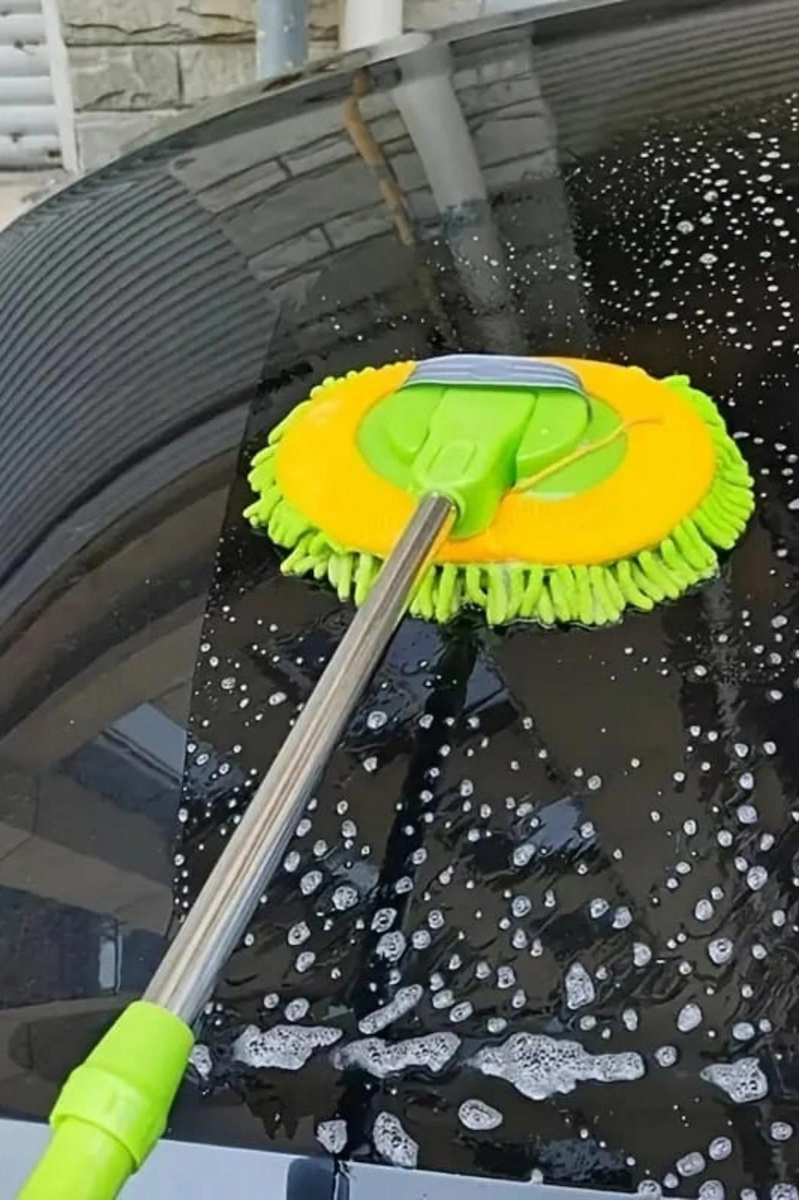 ( 1 Yedek Bezli) Mikrofiber Araba Yıkama Fırçası - Teleskopik Uzun Saplı Detay Oto Fırçası Oto Mop