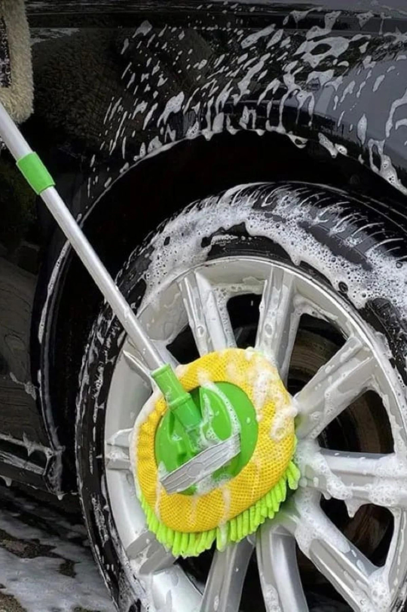 ( 1 Yedek Bezli) Mikrofiber Araba Yıkama Fırçası - Teleskopik Uzun Saplı Detay Oto Fırçası Oto Mop