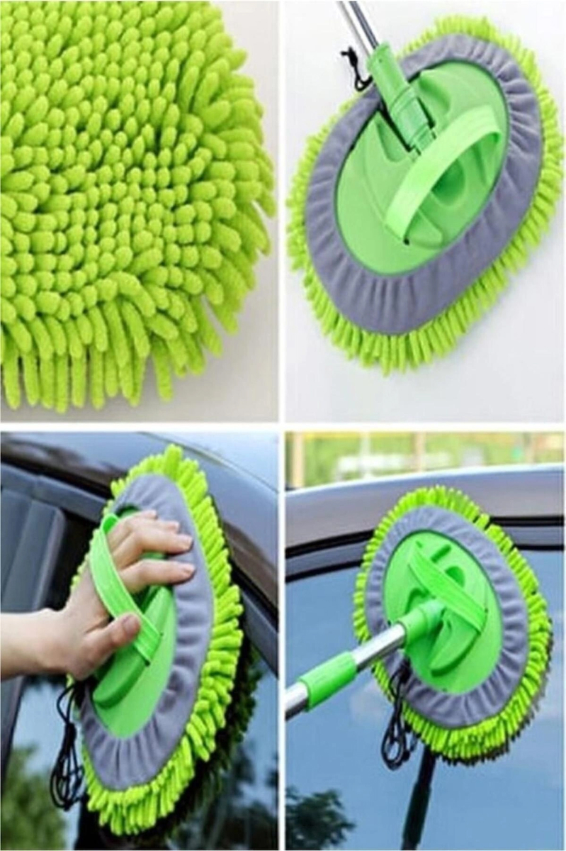 ( 1 Yedek Bezli) Mikrofiber Araba Yıkama Fırçası - Teleskopik Uzun Saplı Detay Oto Fırçası Oto Mop