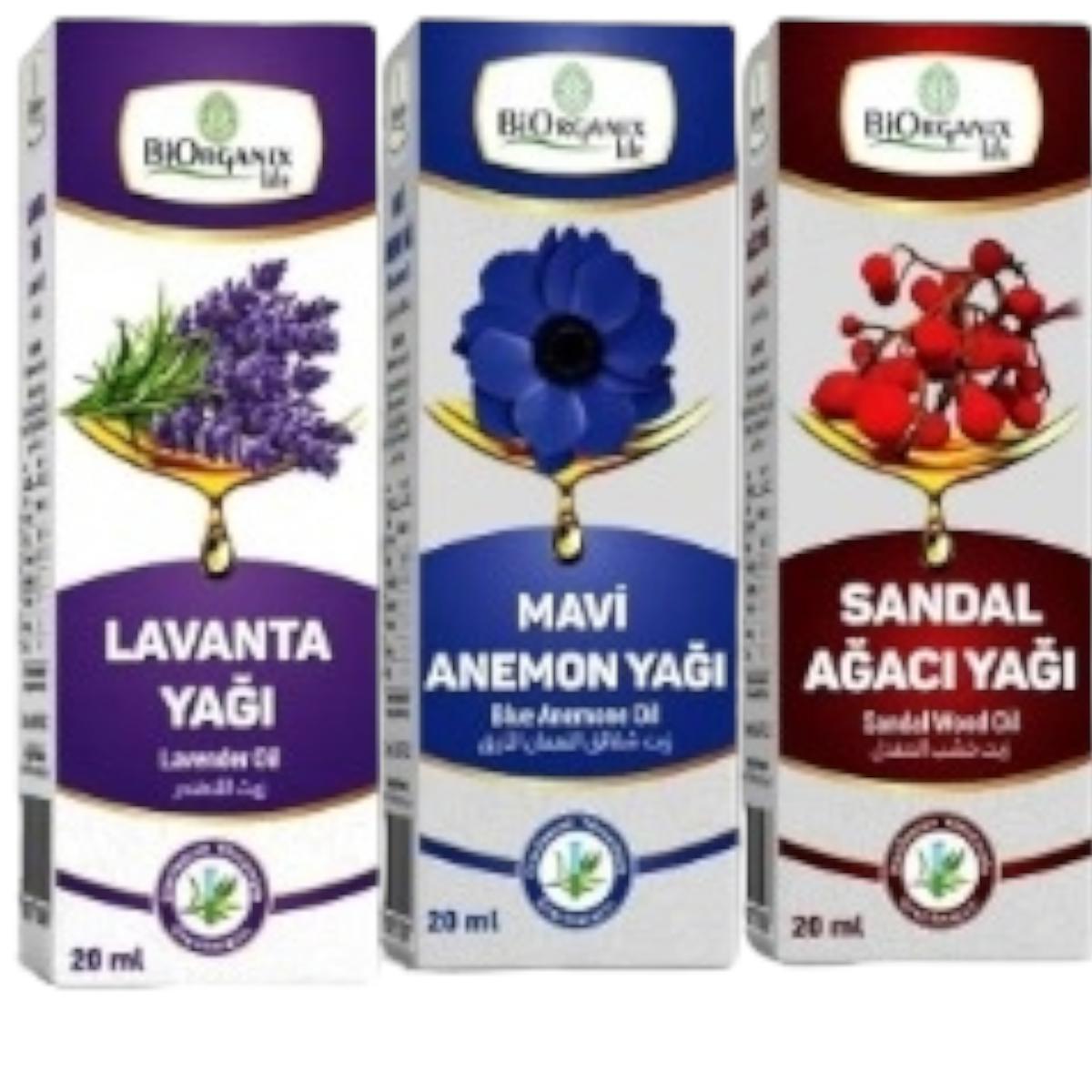 3 Lü Dinlendirici Arometerapi Yağ Seti (lavanta - Sandal Ağacı - Mavi Anemon