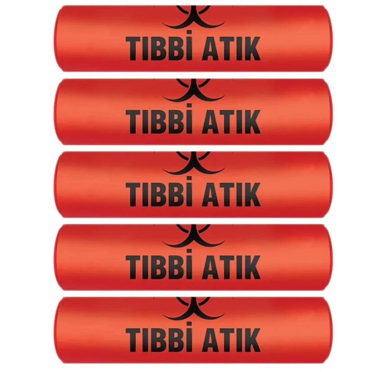 Almina Tıbbi Atık Torbası Orta Boy 55x60 Cm 300 gr 10 lu Rulo 5 Paket (Kırmızı-Siyah Baskılı)