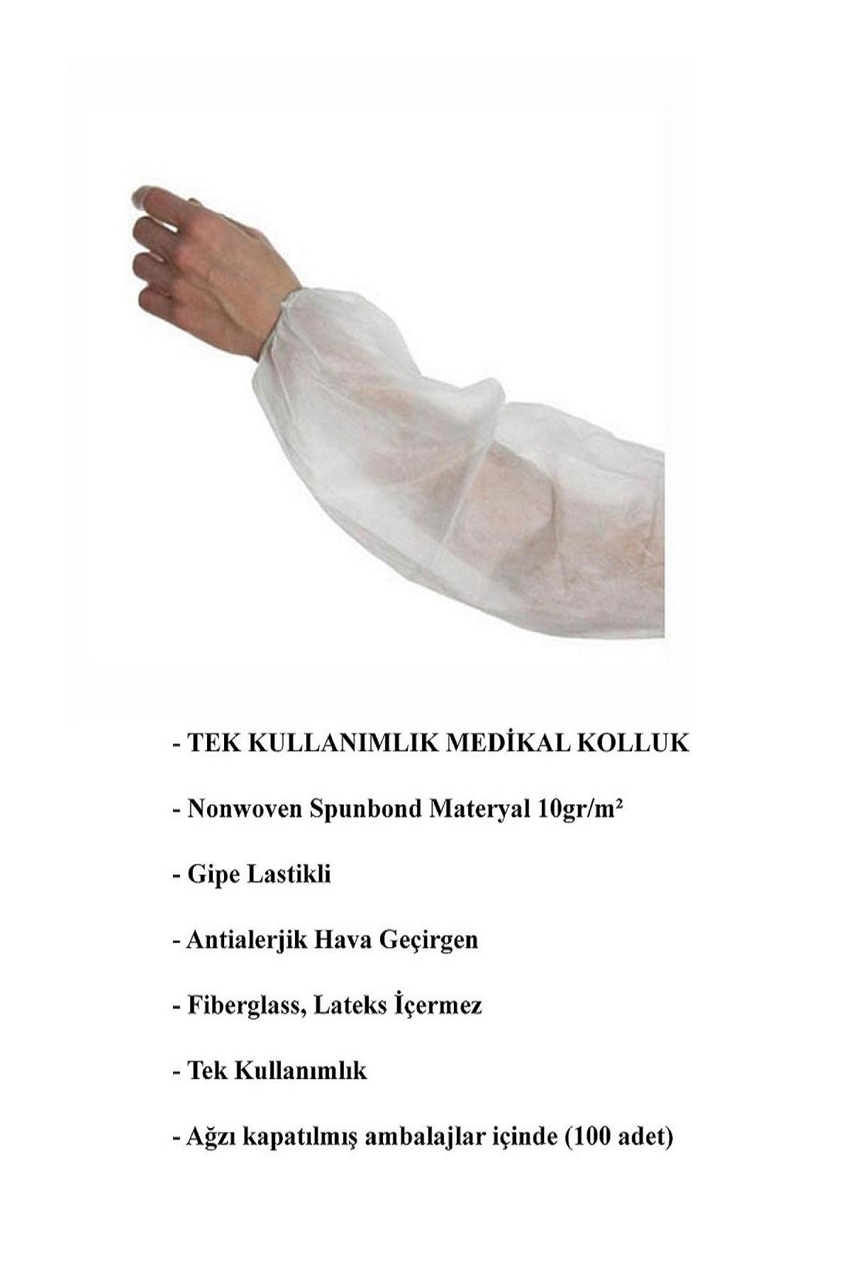 100 Adet Tek Kullanımlık 1.kalite Kolluk Nonwoven Tela Beyaz 10 gr