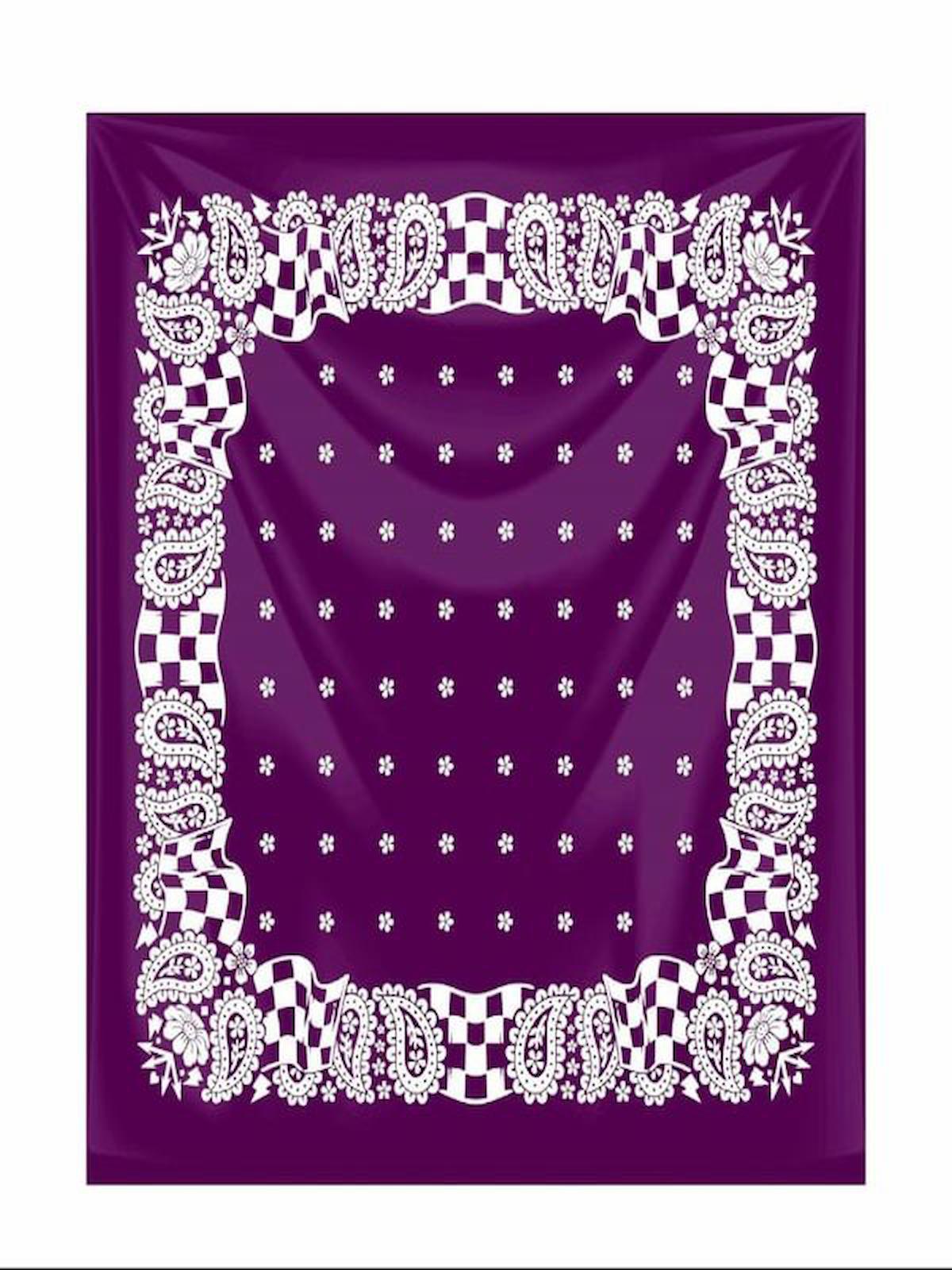 MOR ZEMİN ÜZERİNE BEYAZ DAMA DESENLİ KARE %100 PAMUK BANDANA 55X55 UNİSEX