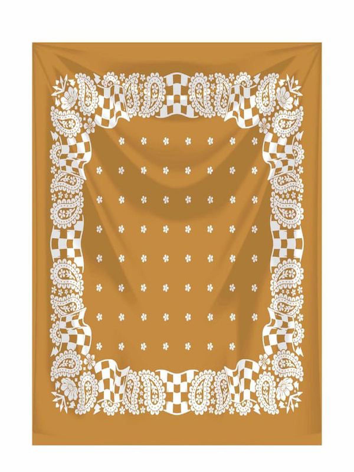 HARDAL ZEMİN ÜZERİNE BEYAZ DAMA DESENLİ KARE %100 PAMUK BANDANA 55X55 UNİSEX