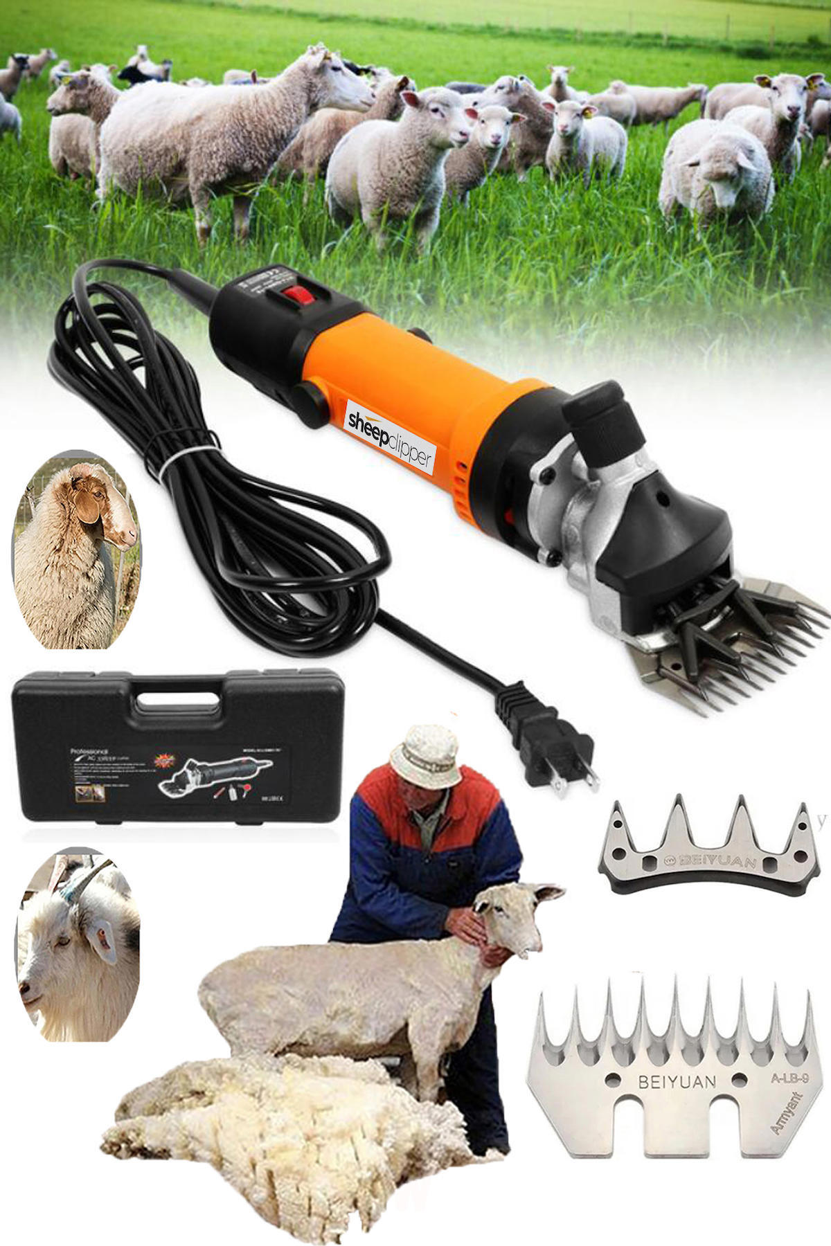 Sheep Clipper Alman 9600 Schere Çift Metal Şanzuman Koyun Kırkım Makinesi Devir Ayarlı Bakır Sargı