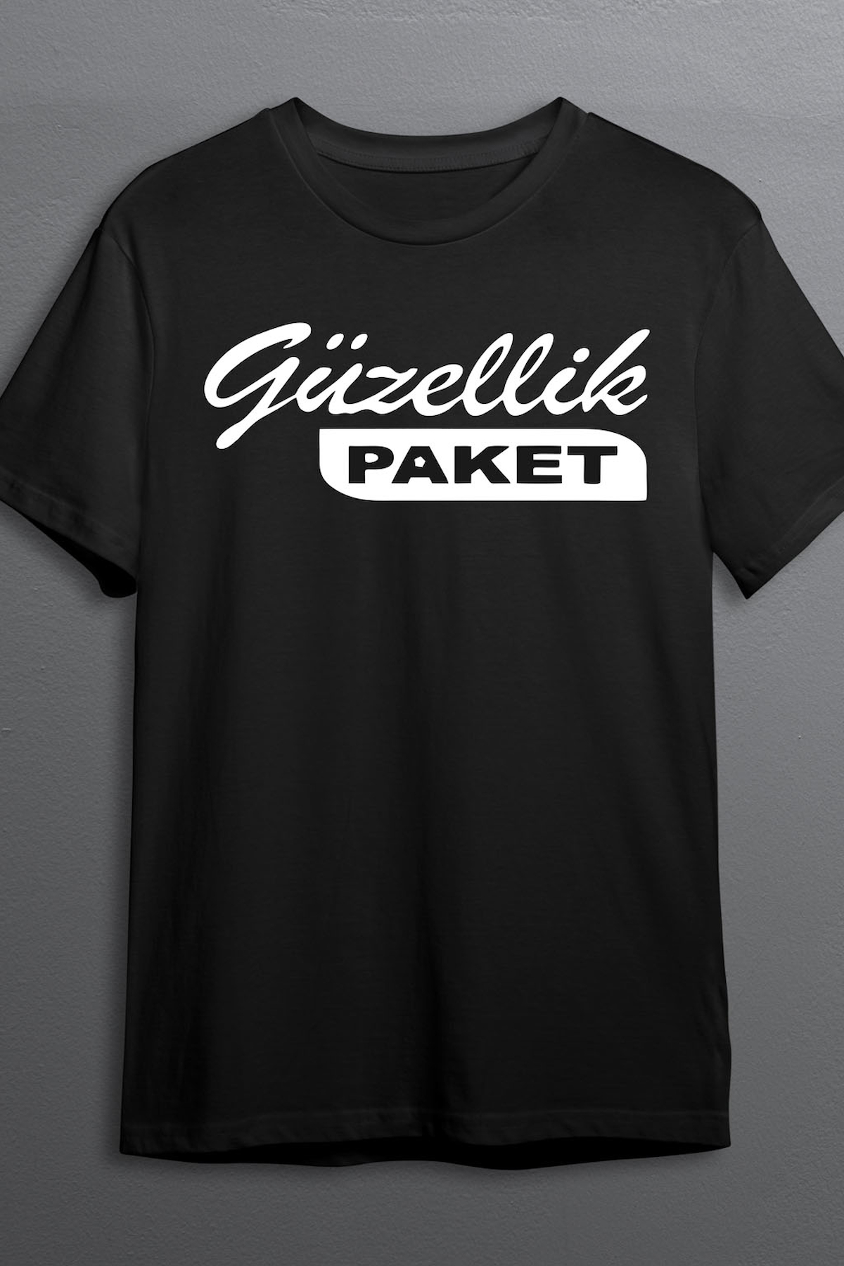 Güzellik Paket Pamuklu Likralı T-shirt (Beyaz Yazılı Siyah) L Beden