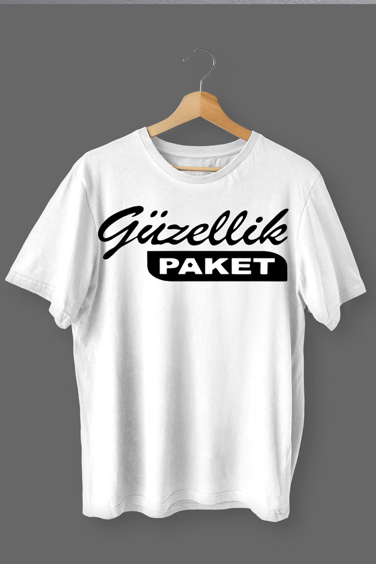 Güzellik Paket Baskılı Pamuklu Likralı T-shirt (Siyah Yazılı Beyaz) XL Beden