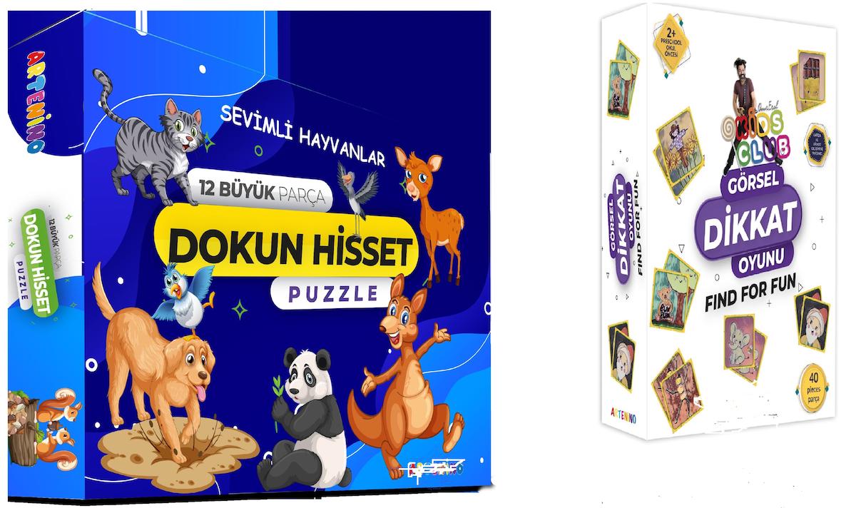 Artenino Sevimli Hayvanlar Dokun Hisset 0+ Yaş Büyük Boy Puzzle 12 Parça + Clup Görsel Dikkat Oyun Hediyeli