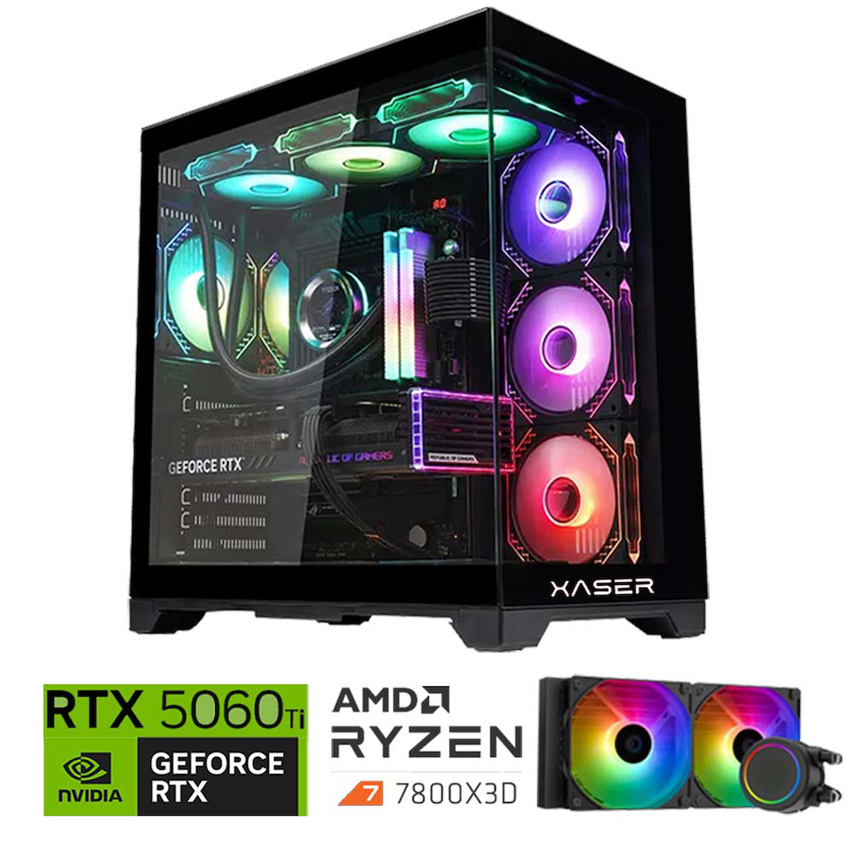 Xaser Lexus x450 Ryzen 7 7800X3D 32GB DDR5 Ram 2TB M.2 NVMe SSD 8GB RTX5060 Ti Sıvı Soğutmalı Oyuncu Bilgisayar