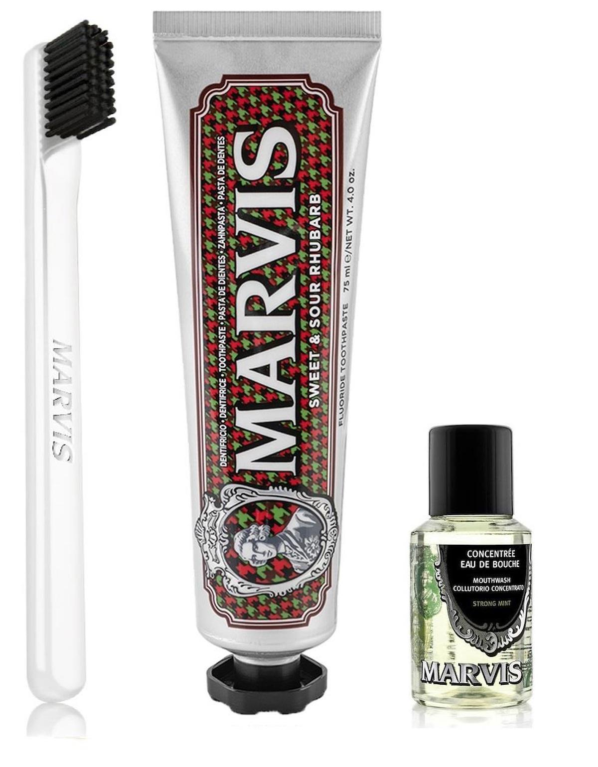 Marvis Sweet & Sour Rhubarb Diş Macunu 75 ml + Yumuşak Diş Fırçası + Konsantre Ağız Gargarası 30 ml