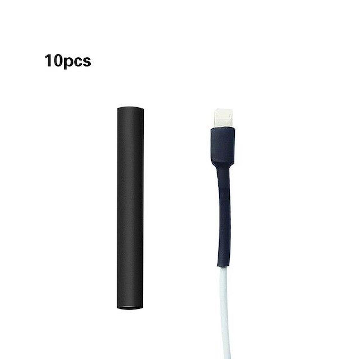 Iphone Şarj Kablosu Koruyucu Makaron 10 Adet 6 Cm Siyah