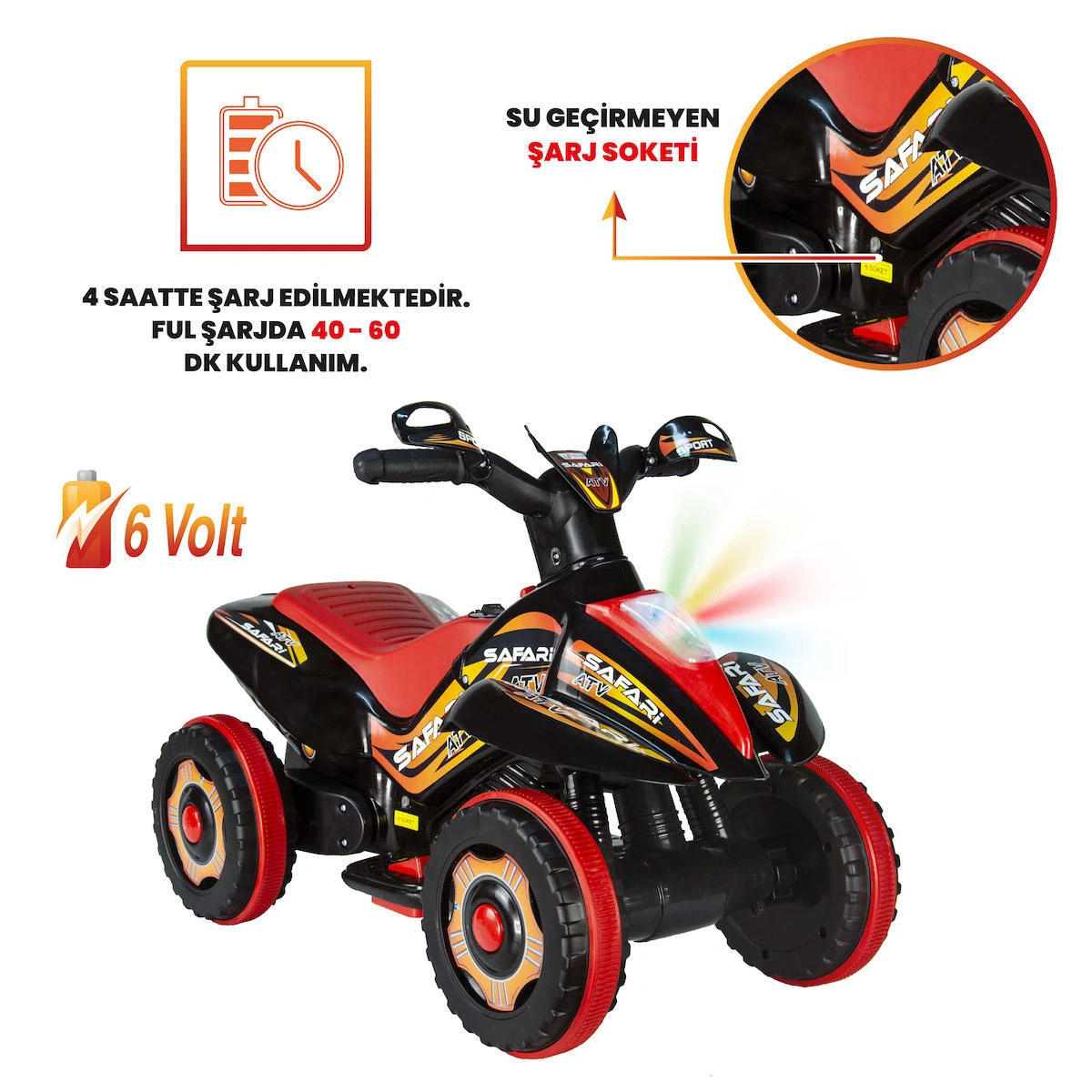 Uj Toys Müzikli ve Led Işıklı Akülü Atv 6V Safari-Siyah