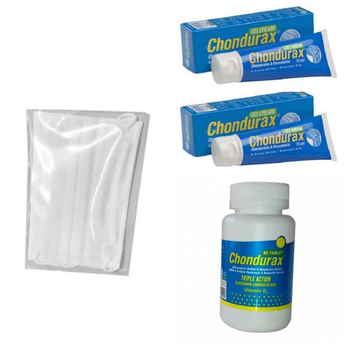 CHONDURAX JEL 75 ML 2 ADET+ CHONDURAX TRİPLE ACTİON GLUCOSAMİNE 90 TB 1 ADET  (HEDİYE 10 ADET MASKE)