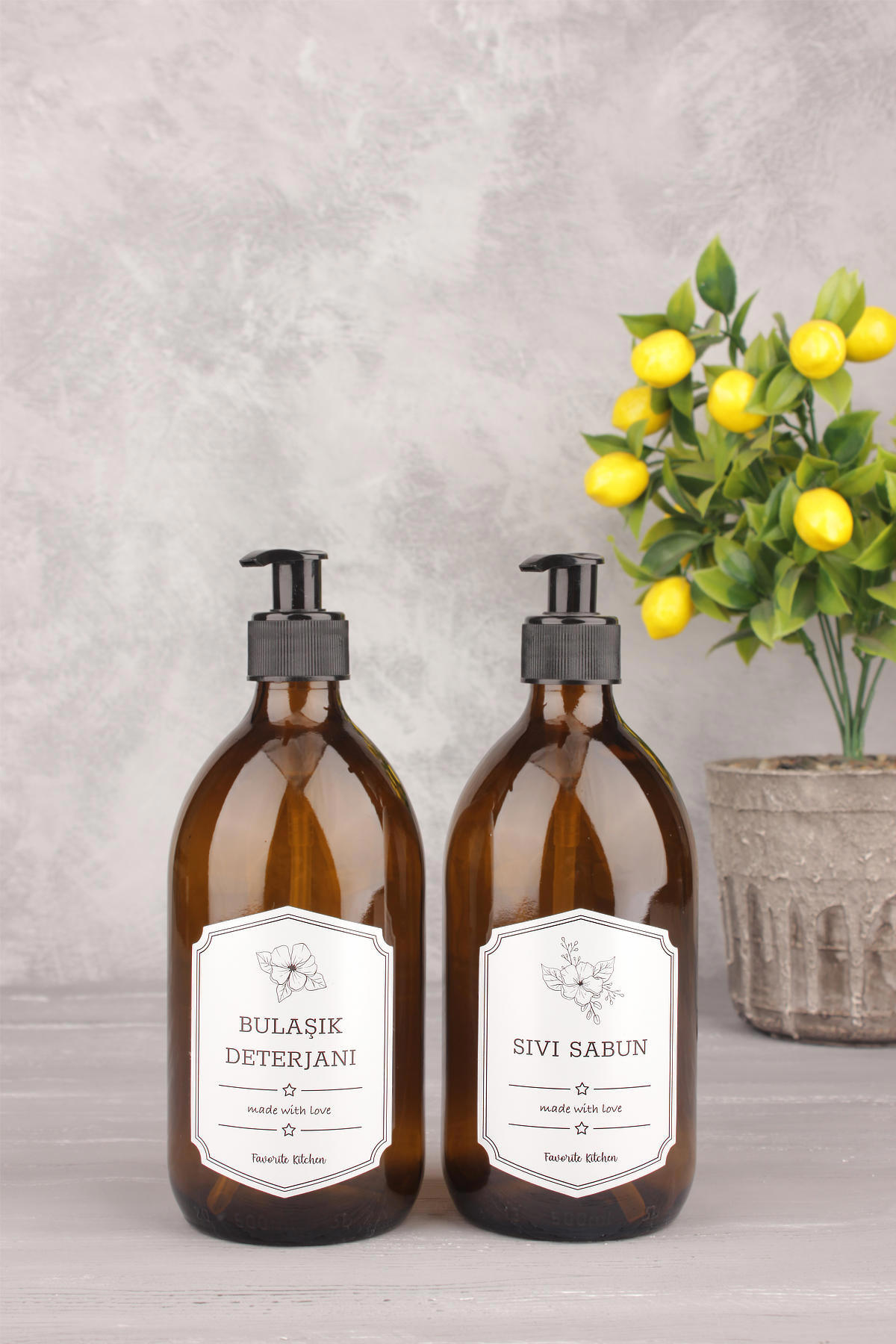 Amber Renk 2'li Sıvı Sabun & Bulaşık Deterjanı Şişesi - 500 Ml -