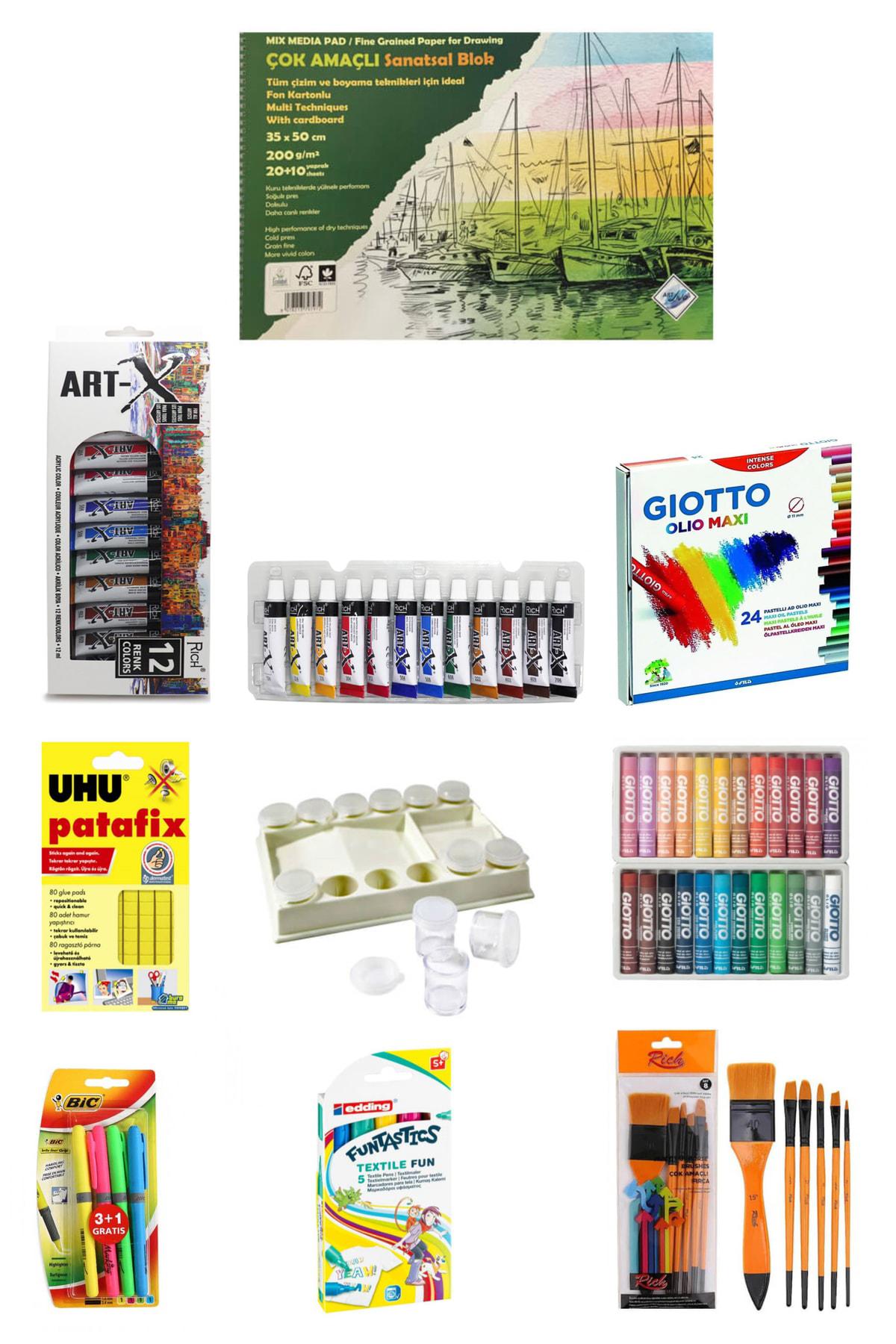 Art Liva-olio Maxi 24'lü Pastel-art-x 12 Ml 12'li Renk Tüp Akrilik-uhu-funtastıcs-8 Parça Okul Seti