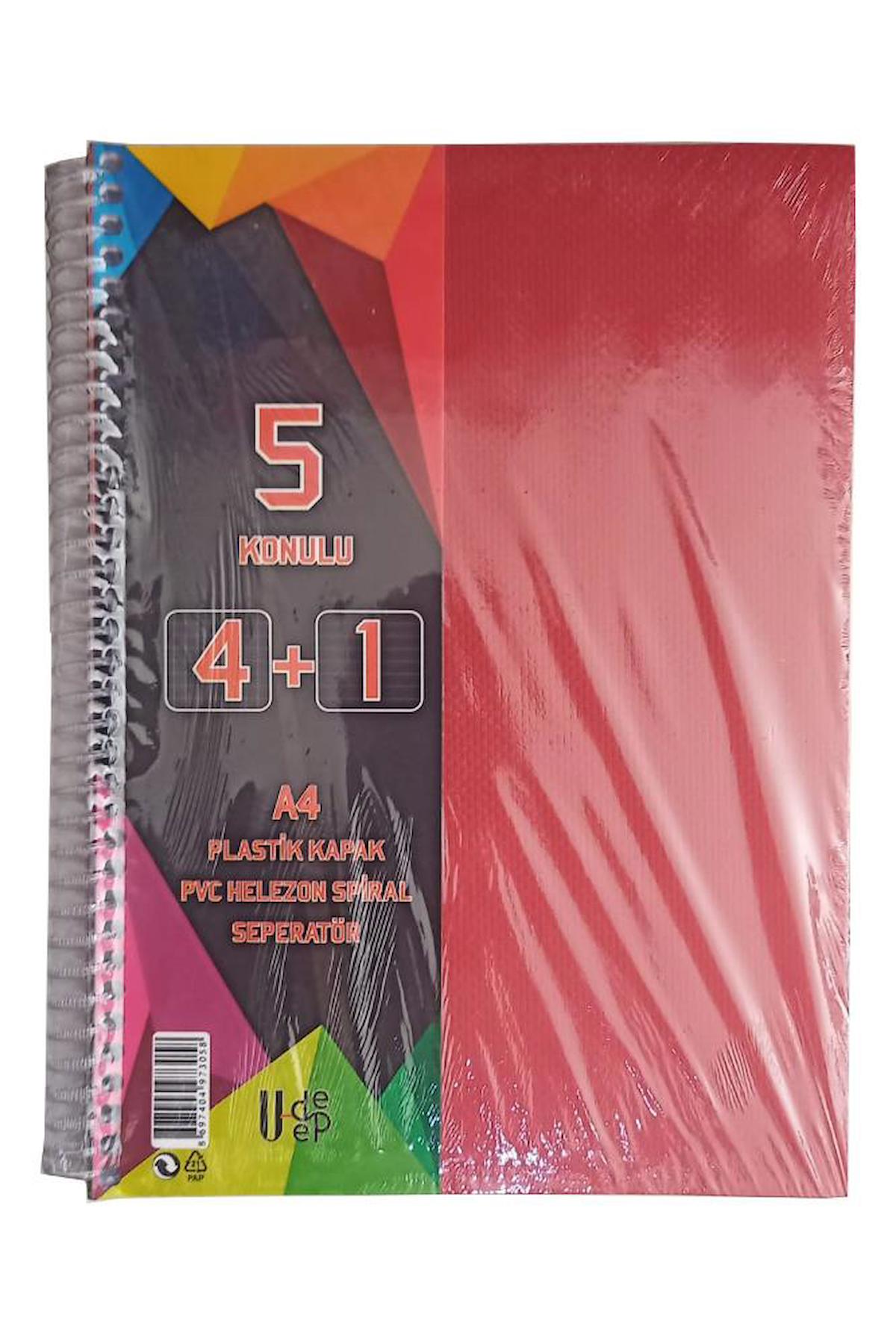 4+1 Ayraçlı Defter 5 Konulu 125 Yaprak 1 Adet 4 Kareli 1 Çizgili Spralli Plastik Kapak Seperatörlü