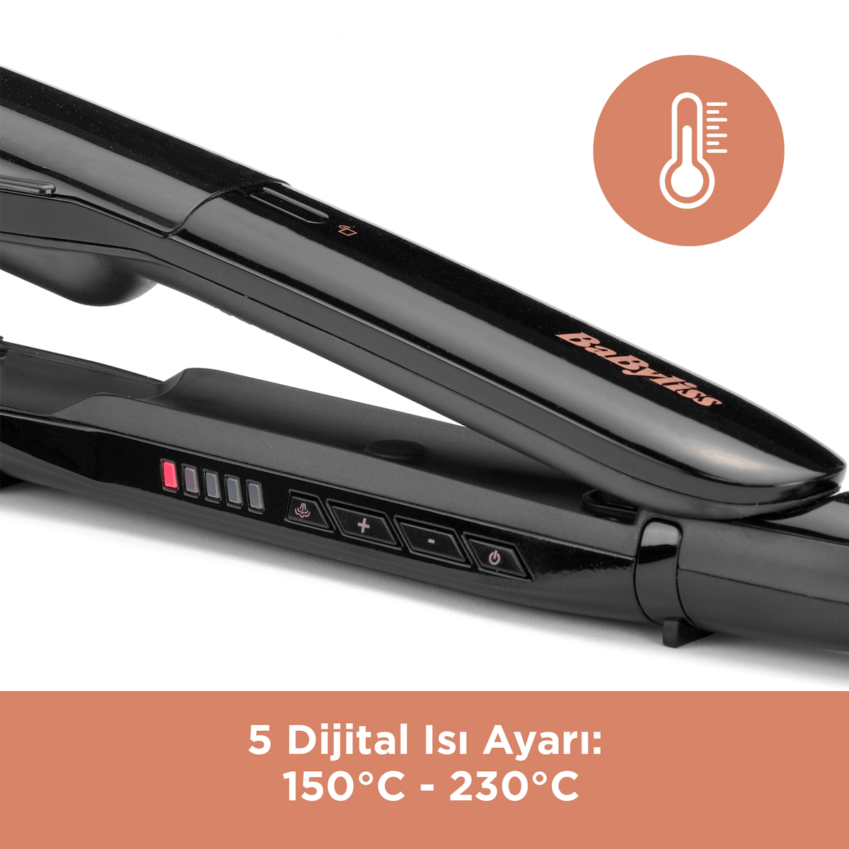 BaByliss Steam Smooth 39mm 230 Derece 5 Isı Ayarı Turmalin Seramik İyon Etkili Buharlı Saç Düzleştirici ST493E