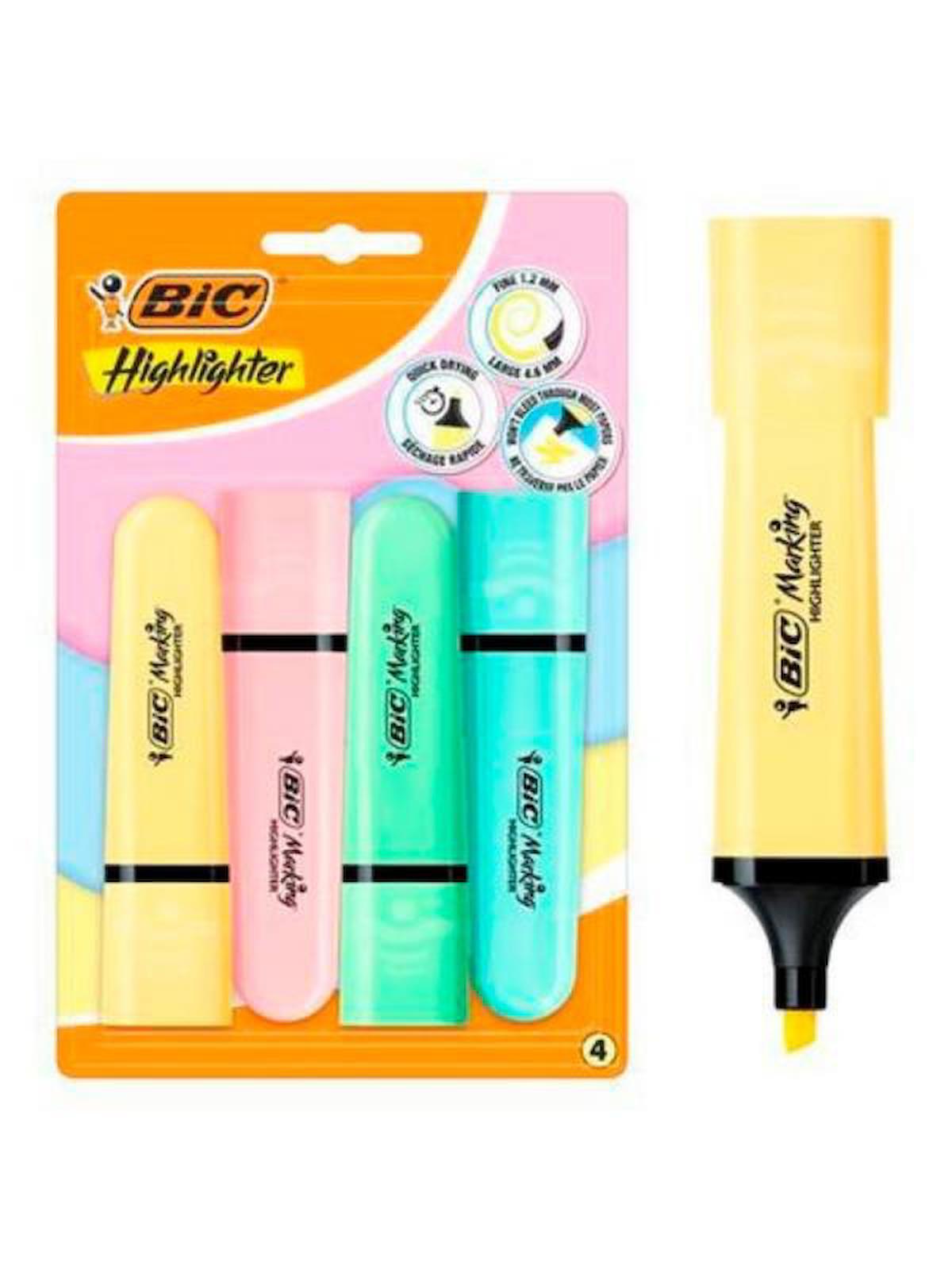 Bic Marking Flat Hıghlıghter 4'Lü Blister Pastel Renkler Fosforlu Kalem Seti 517953 