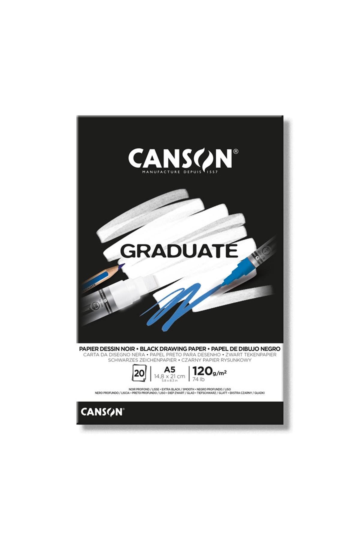 Canson Graduate Black Drawing Paper Siyah Çizim Defteri 120g 20 Yaprak A5