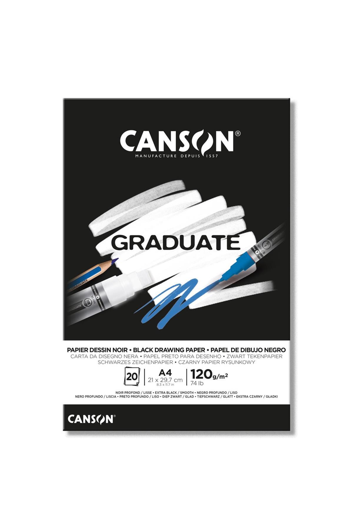 Canson Graduate Black Drawing Paper Siyah Çizim Defteri 120g 20 Yaprak A4