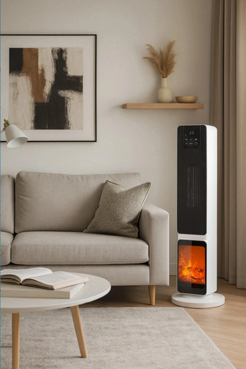 Hoogar German 2701 L White OLED Şömineli Ekran Dijital Göstergeli Kule Tipi Seramik Fanlı Isıtıcı