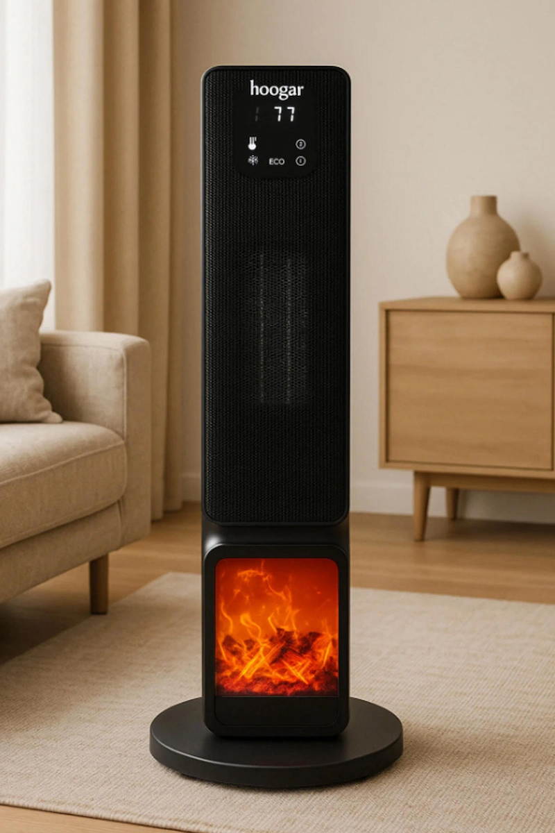 Hoogar German 2701 L Black OLED Şömineli Ekran Dijital Göstergeli Kule Tipi Seramik Fanlı Isıtıcı