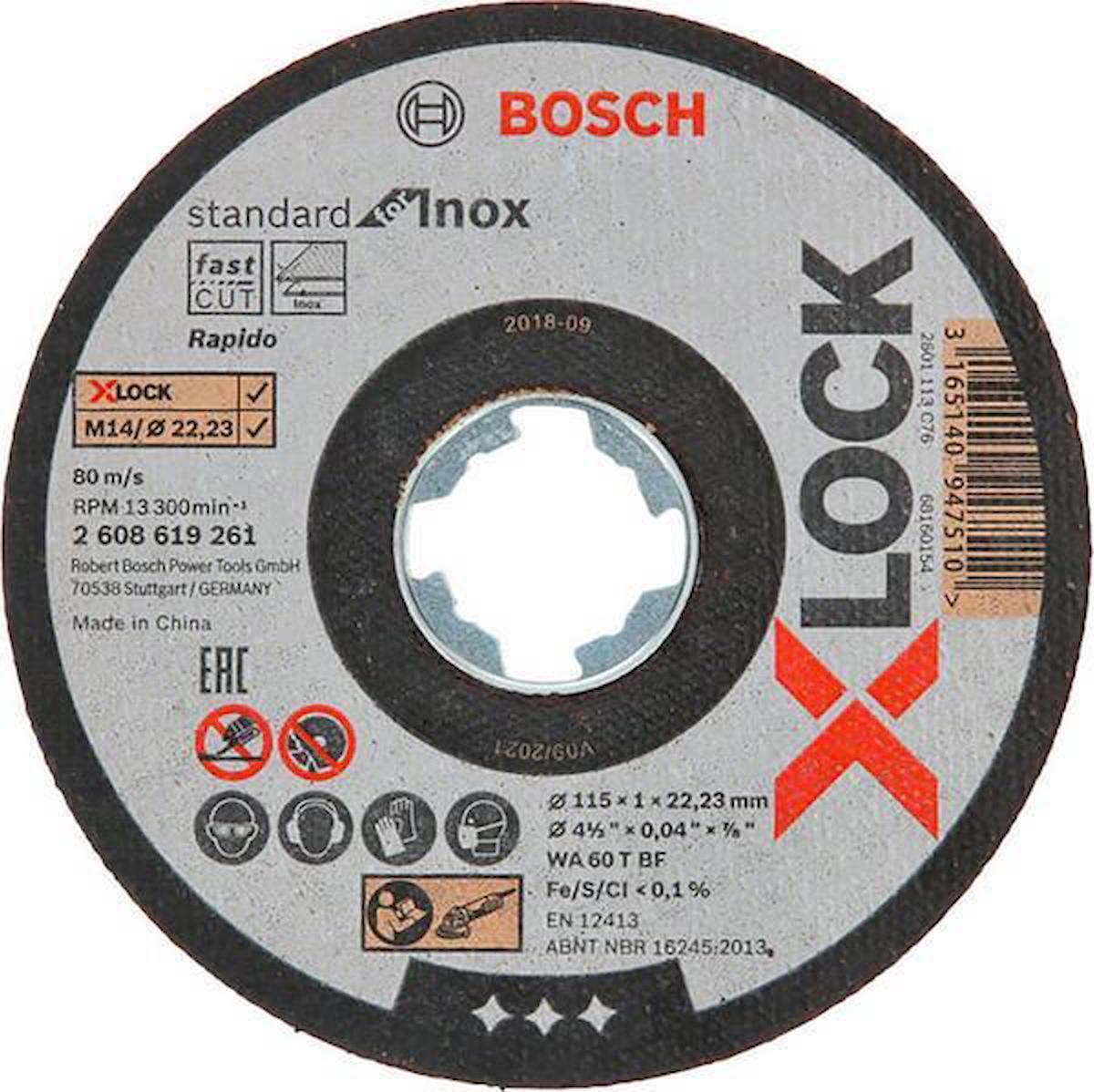 Bosch - X-LOCK - 115*1,0 mm Standard Seri Düz Inox (Paslanmaz Çelik) Kesme Diski (Taş) - Rapido