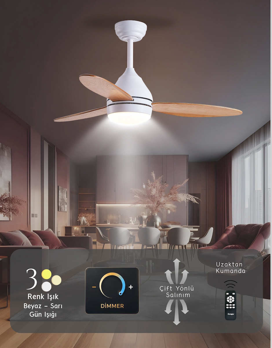 Süper Sessiz 3 Renk Uzaktan Kumandalı Dimmer Ayarlı Özel Bambu 95 CM Kanatlı Tavan Vantilatörü BL Isınmaz Motor