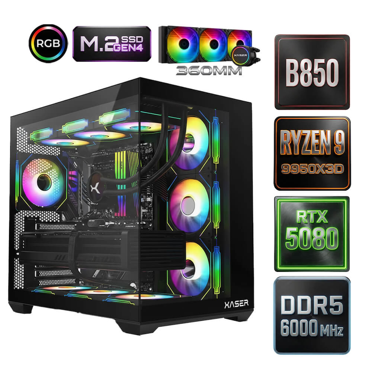Xaser Diamond x8 Ryzen 9 9950X3D 32GB Ram 1TB M.2 NVMe SSD 16GB RTX5080 Oyuncu Tavsiye Sistem