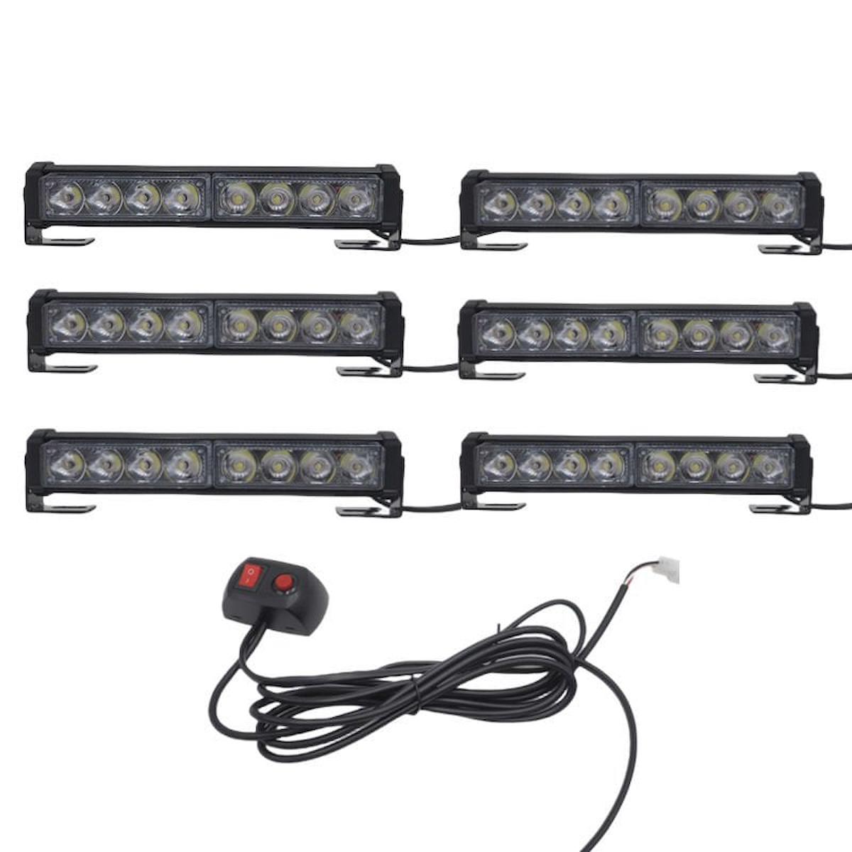 6'lı 48 led çakar lamba mavi-beyaz-kırmızı 12-30V / LAPA545