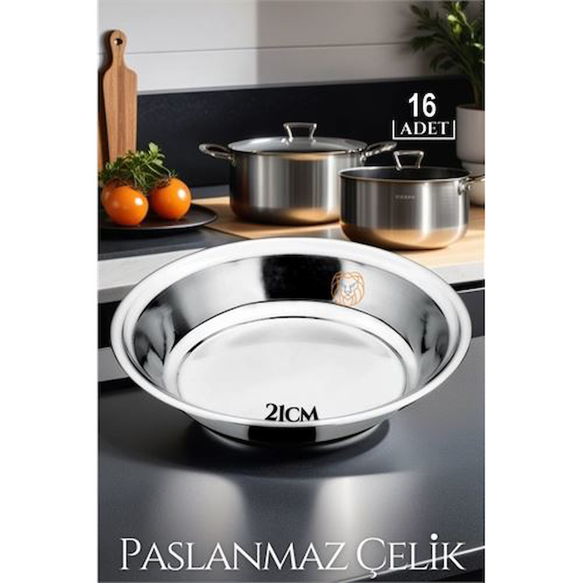 Findit 16 ADET 21 cm  Tabak Seti Paslanmaz Çelik B.Caprio Design 719554 Top-tan Paket