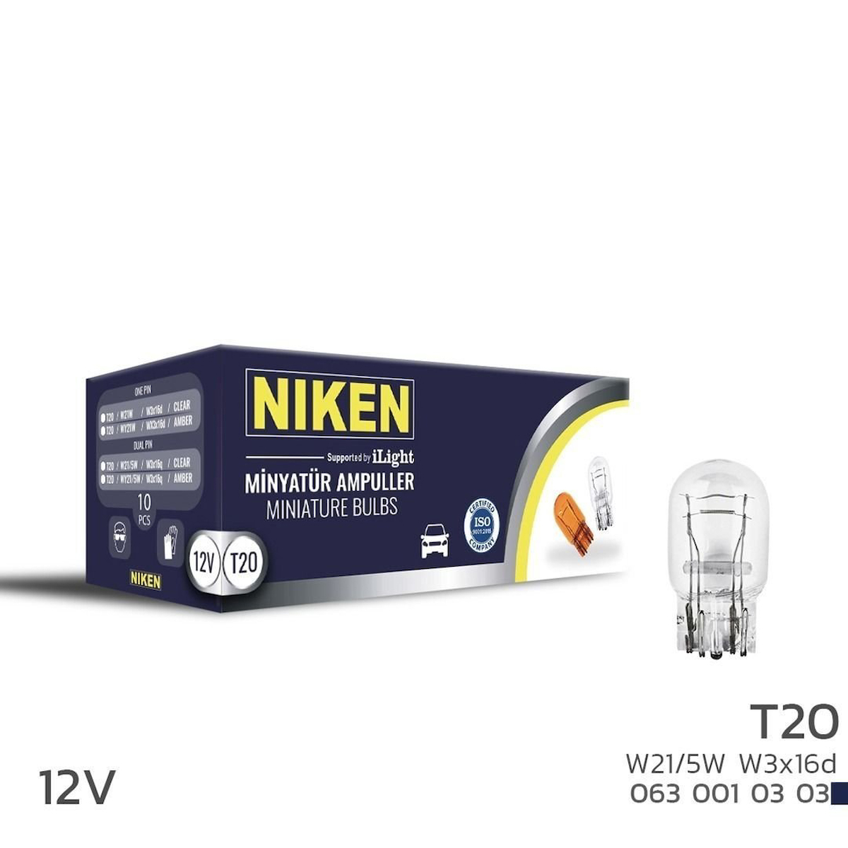 Niken 12V T20 Ampul (W21/5W) W3X16D 10 LU