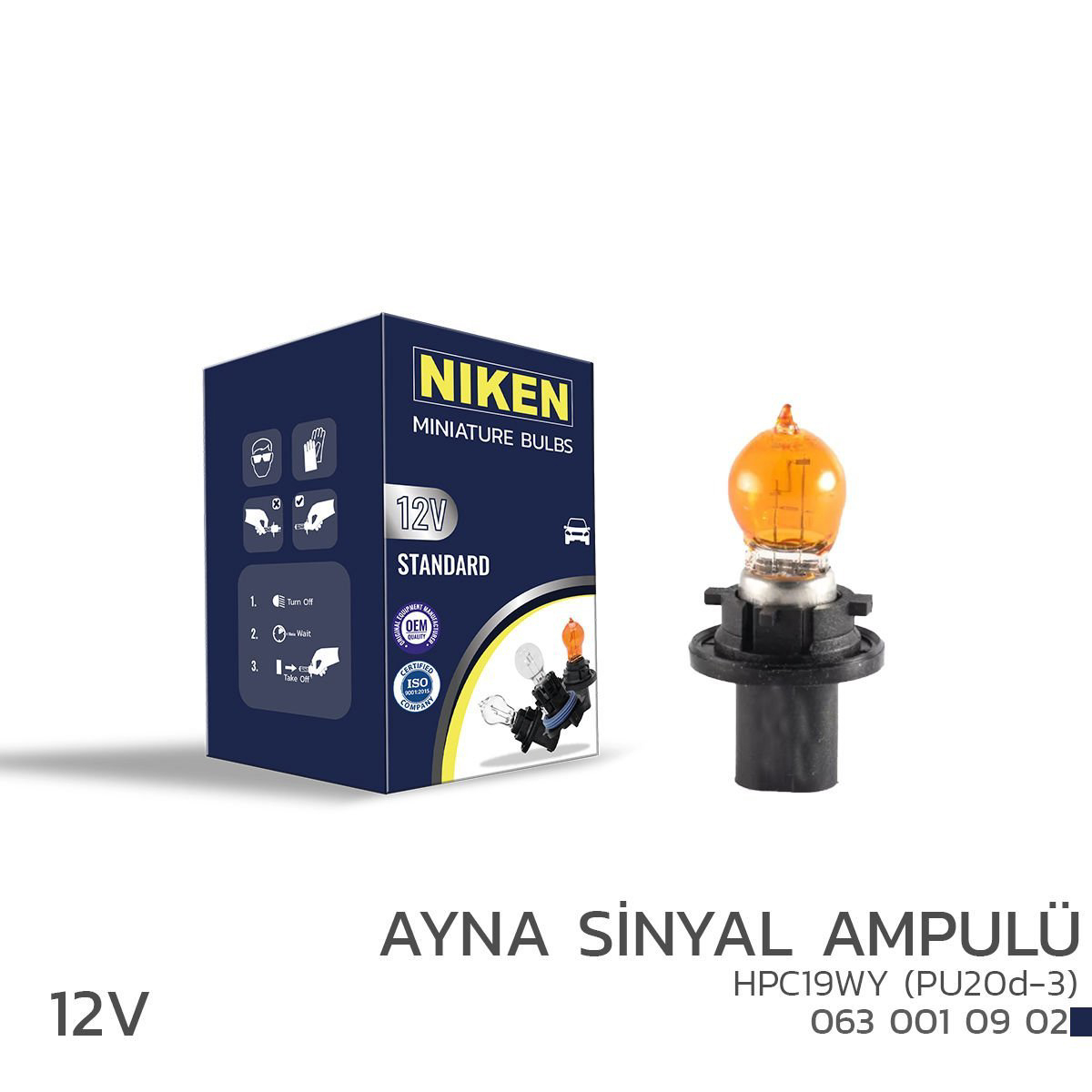 Niken 12V HPC19WY Ayna Sinyal Ampulü (PU20d-3)AMB 10’Lu